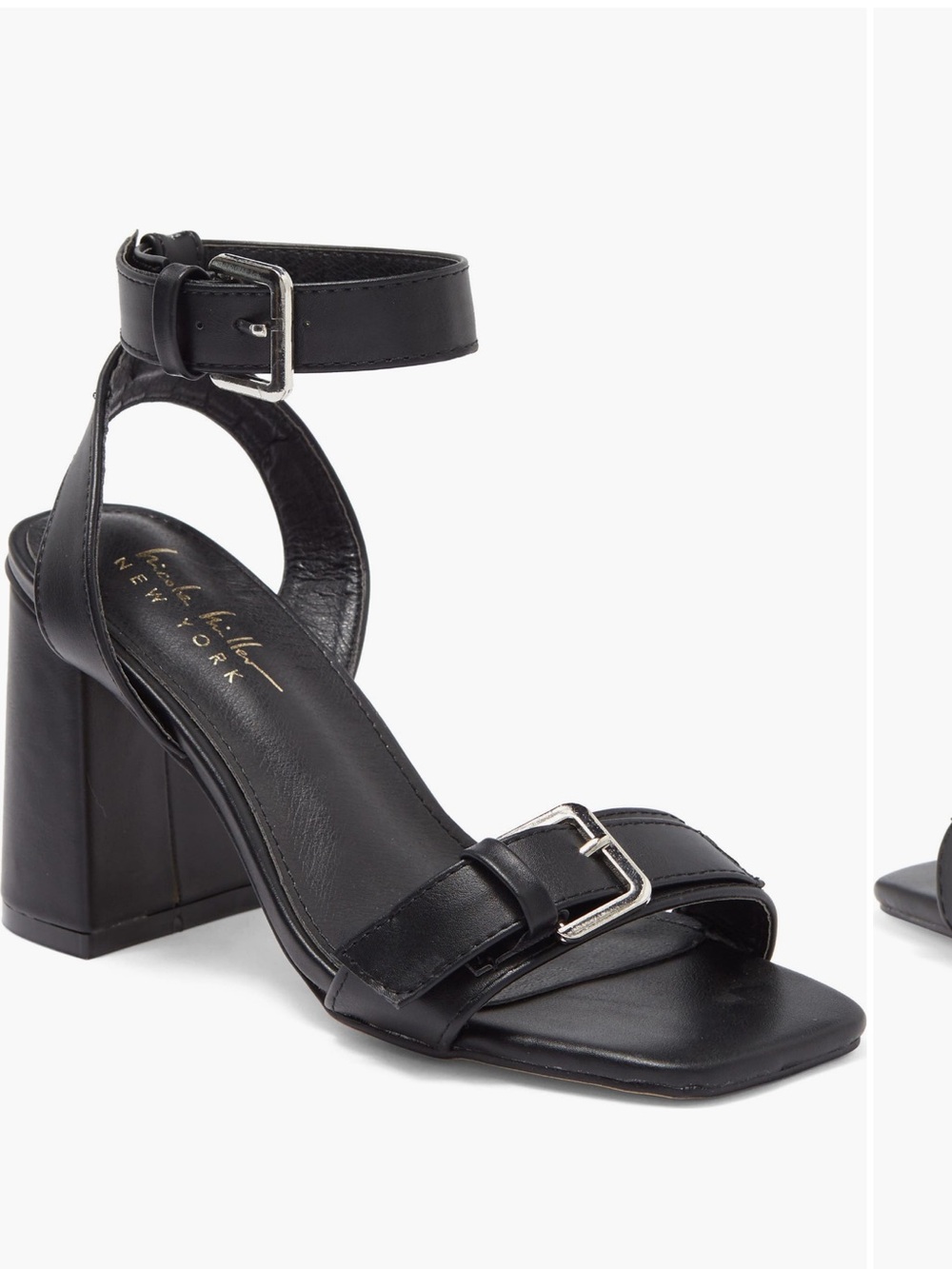 Nicole Miller Women Black Ankle Strap Block Heel Sandal, Size 6 1/2  - NEW